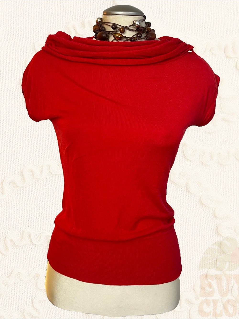 Vintage Dynamite Coral Red Cowl Neck Short Sleeve Womens Small
